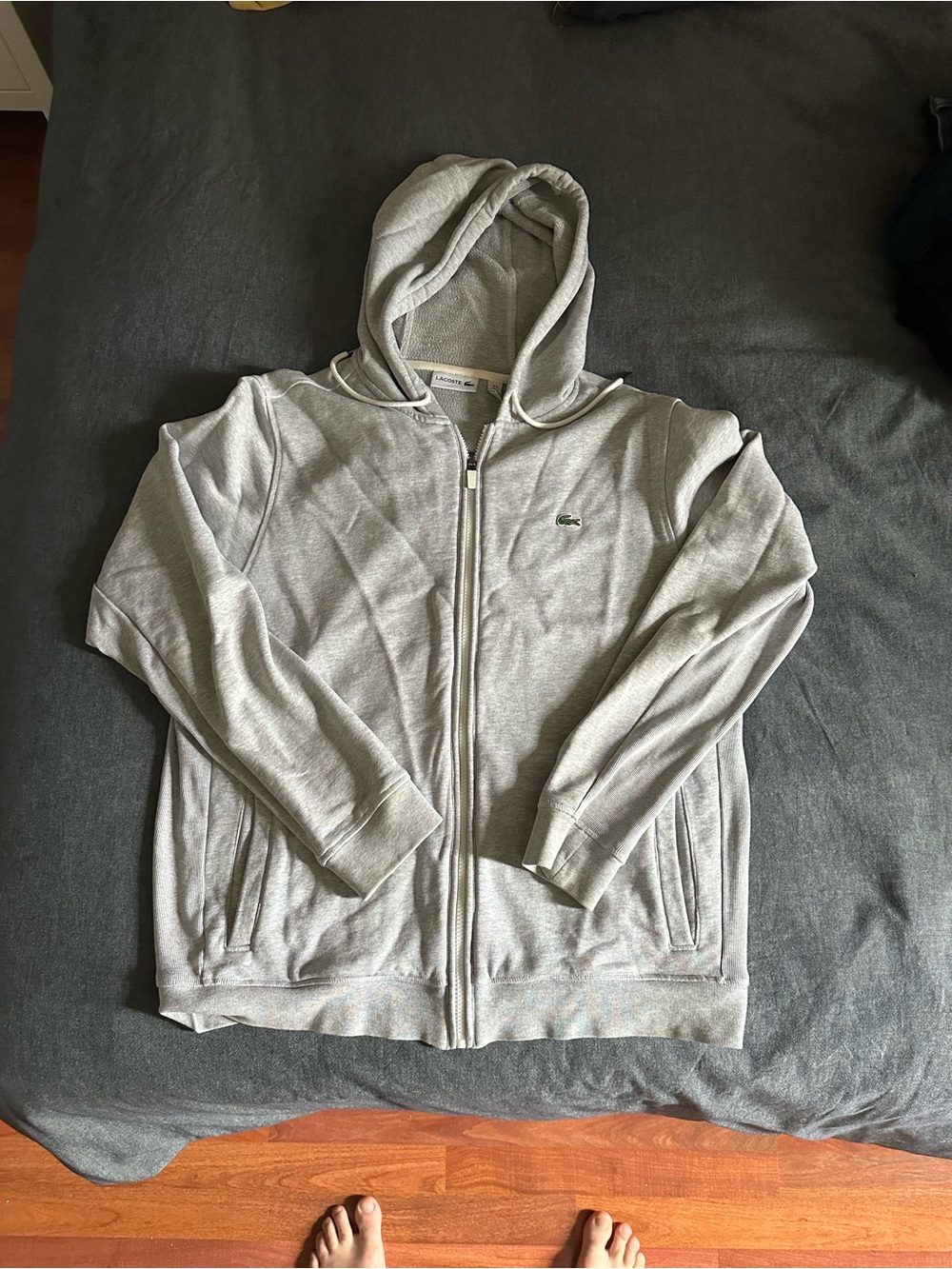 Authentic Lacoste Gray Hooded Full Zip Sweater - XL